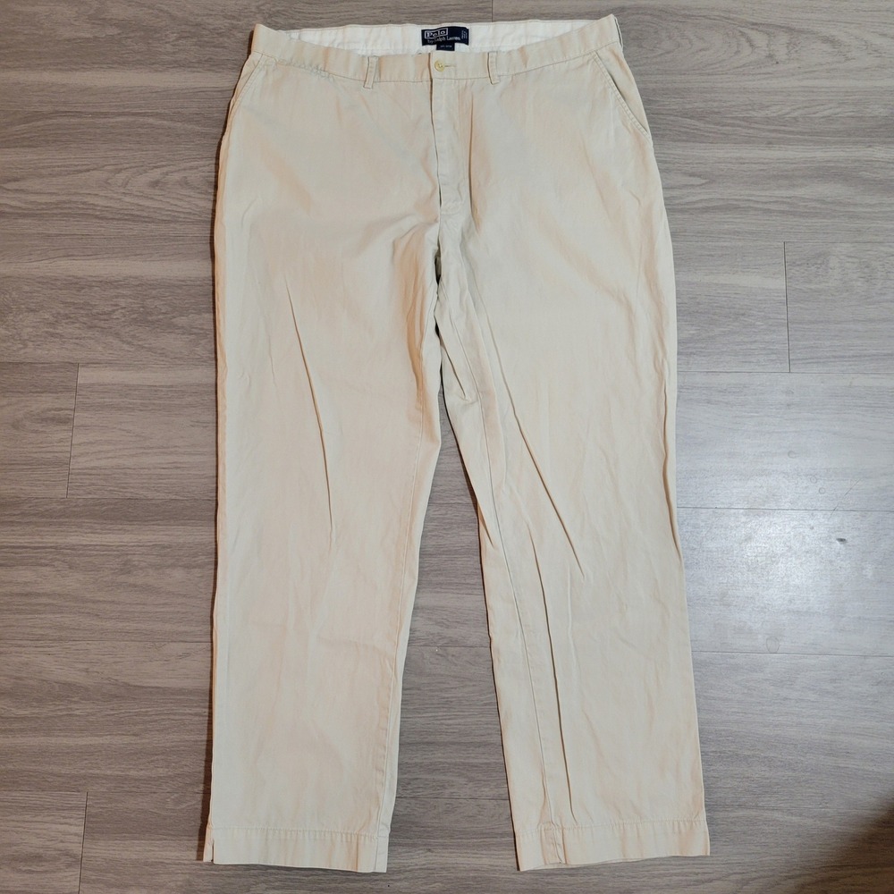 Polo Ralph Lauren Mens 40x32 Beige Flat Front Chino Pants Cotton Vintage No Pony